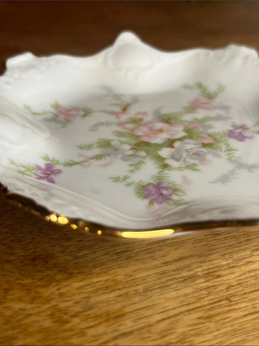Vintage Alka Kunst Kaiser-Hand Painted Floral W/Gold Scalloped Edge Trinket Dish